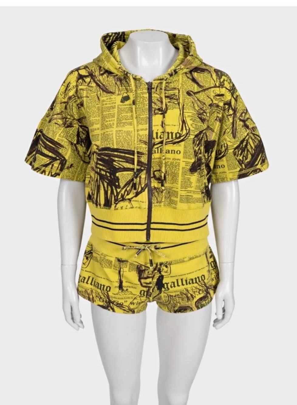 Galliano Vintage Yellow Printed Shorts Suit Set S